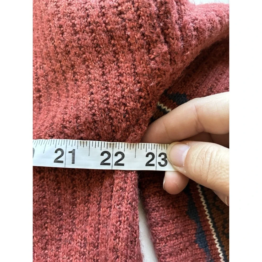 Lucky‎ Brand Aztec Southwestern Open Cardigan sz Large Rust Brown Boho